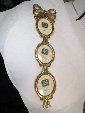Vintage Bombay Co Brass Bow Triple Hanging Picture Frame Vertical Regency 17.5"